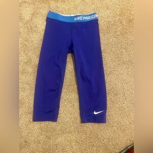 Nike Pro Combat Medium Womens Blue Knee Length Athletic Running Leggings
